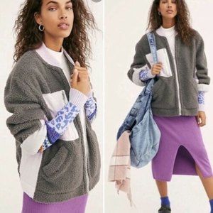 Free People We The Free Rivington Sherpa Jacket XS Oversized Gray Lavendar